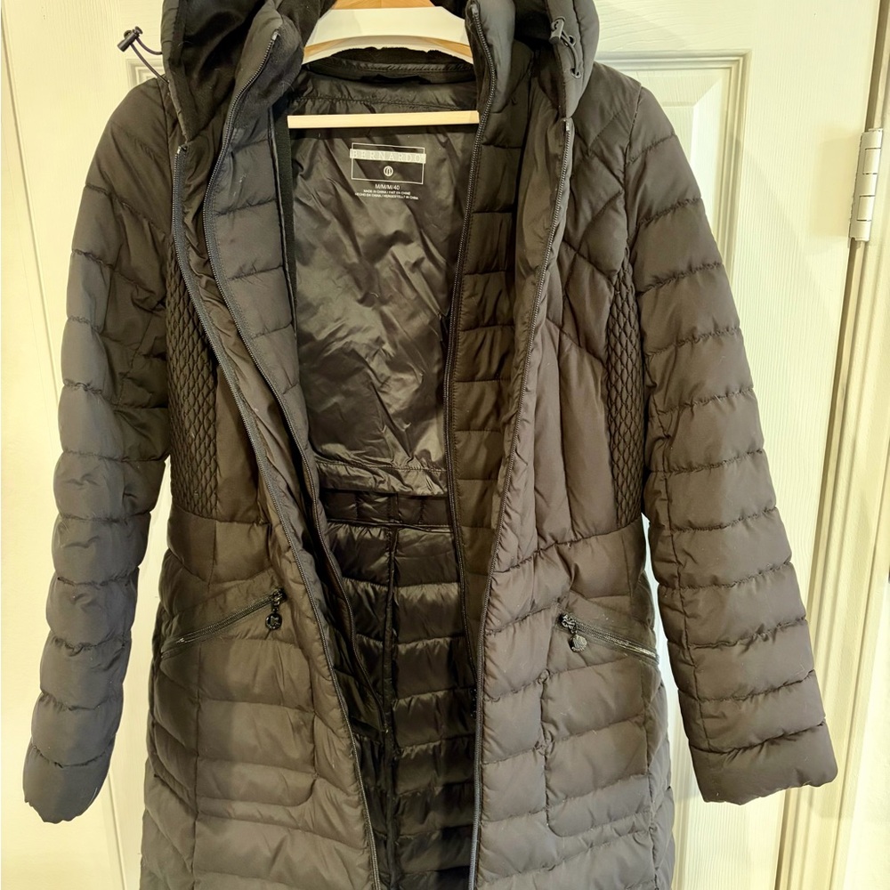 Bernardo Quilted Down Coat – Black, Hooded, Mixed Media Panels, Size M - Picture 5 of 9